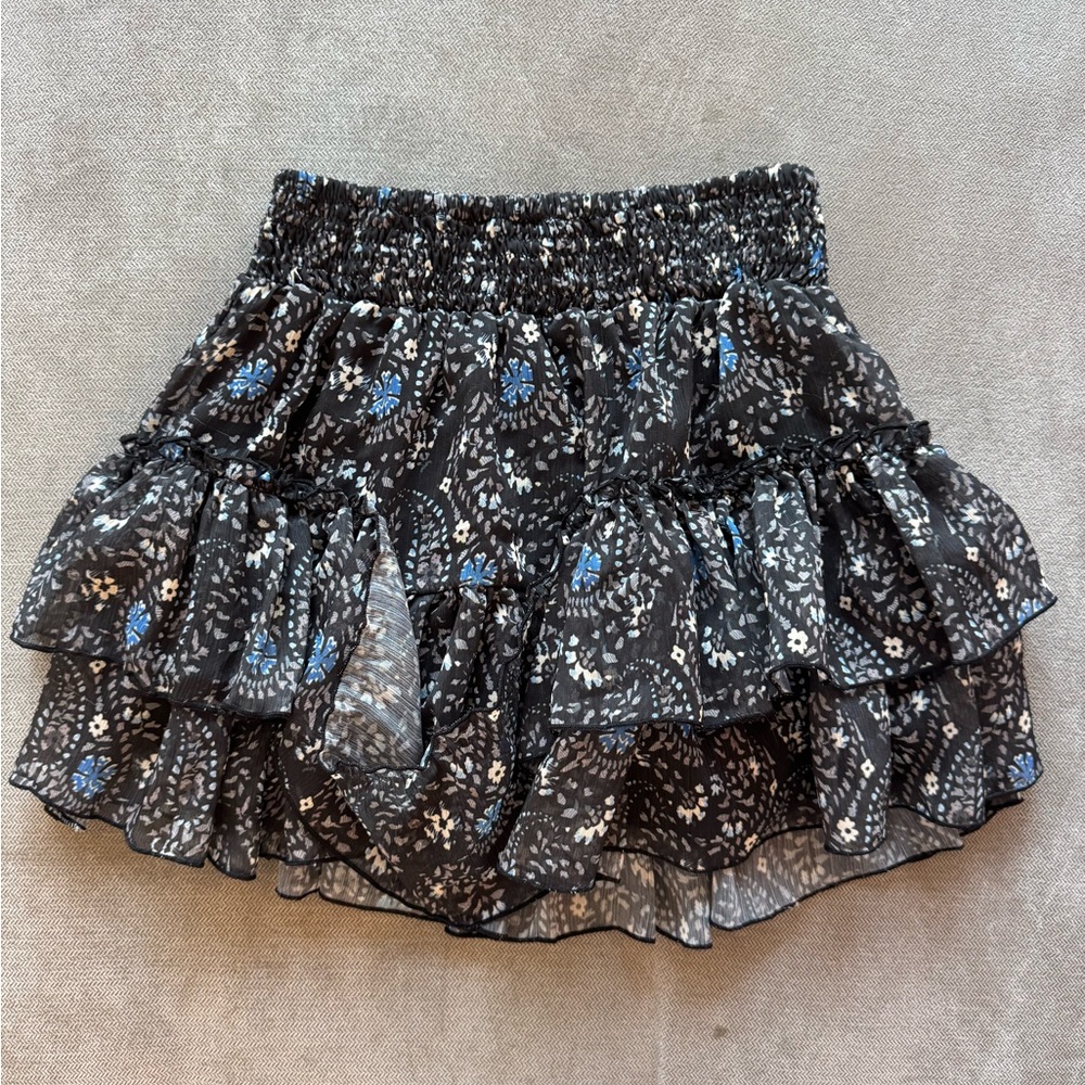 Chic Floral Ruffle Skirt in Black and Blue